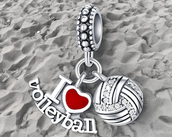 I Love Volleyball Turnier Sport Ball Trikot Herz Liebe 925 Silber Bettelarmband Schmuck Anhänger Zubehör Dekoration Schmuckstück