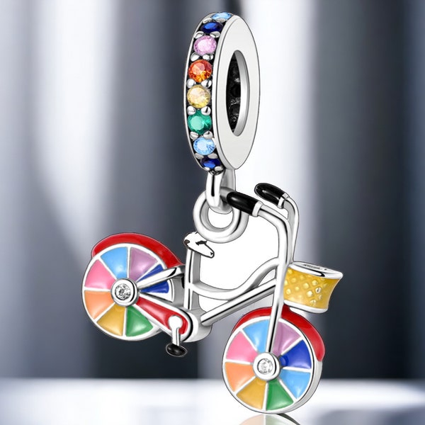 Buntes Zweirad Fahrrad Drahtesel Ausfahrt Charm 925 Silber Bettelarmband Schmuck Anhänger Zubehör Dekoration Schmuckstück