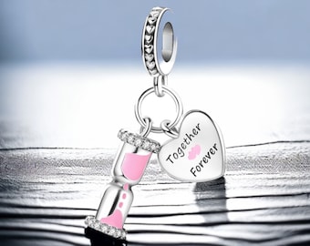 Together Forever Forever Together Eternity Hourglass 925 Silver Charm Bracelet Jewelry Pendant Accessories Decoration Piece of Jewelry