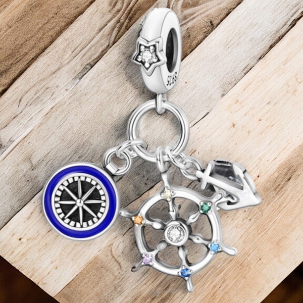 Seefahrer Ruder Kompass Anker Schiff Kapitän Charm 925 Silber Bettelarmband Schmuck Anhänger Zubehör Dekoration