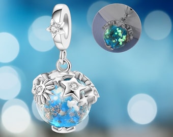 Luminous Snow Globe Vase Charm 925 Silver Charm Bracelet Jewelry Pendant Accessories Decoration Jewelry