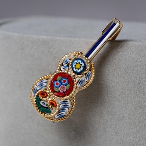 Vintage Italian Micro Mosaic guitar Brooch - with Glass Mosaic Design