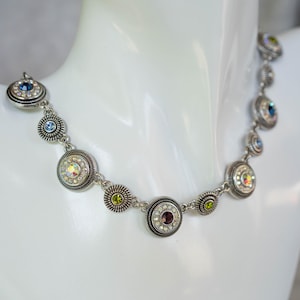Lia Sophia Necklace • Silver Tone with Multicolored Rhinestones • Statement Fashion Jewelry