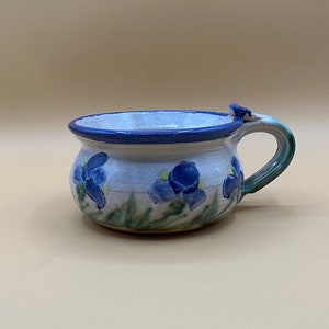 Large Ceramic Mug with Hand Painted Irises by Roberta Dallimonti