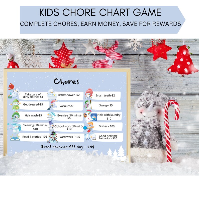 Printable Chore Chart + Reward Game |snowman Template | Printable | Reward System for Kids ...