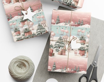 Envoltura de regalo de Navidad tropical, papel de regalo navideño de Florida, viajes exóticos, papel de regalo peculiar, Navidad flamenco, Papá Noel único