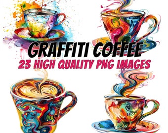 Graffiti Coffee Clipart, Coffee Cup Clipart, Drink Clipart, For Paper Crafts, Scrapbooking, Card Making, Print on Demand, Commercial License