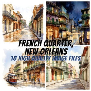 French Quarter New Orleans, Aquarell Französisch Quarter, Louisiana Clipart, Papiermodelle, Druck, Scrapbooking, Kartenherstellung, kommerzielle Lic