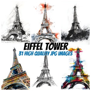 Clipart Tour Eiffel, Images Tour Eiffel, Art unique sur la Tour Eiffel, Loisirs créatifs en papier, Scrapbooking, Fabrication de cartes, Journal intime, Licence commerciale