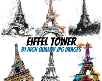 Eiffel Tower Clipart, Eiffel Tower Images, Unique Eiffel Tower Art, For Paper Crafts, Scrapbooking, Card Making, Journal, Commercial License