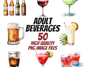 Adult Beverage Clipart, Alcohol Clipart, Beer Wine Watercolor, Paper Crafts, Scrapbooking Card Making Journaling Commercial License Included
