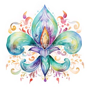 Puede incluir: Una pintura de acuarela de un lirio de color con detalles intrincados y un dise&ntilde;o en espiral.