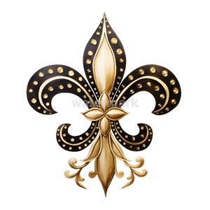 Puede incluir: Un dise&ntilde;o de flor de lis en oro y negro con una superficie texturizada en relieve. El dise&ntilde;o presenta una flor central con tres p&eacute;talos y dos hojas curvas y puntiagudas a cada lado.