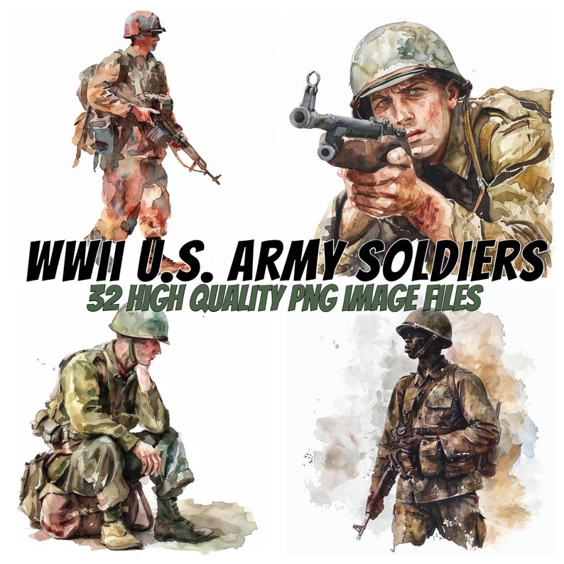 WWII US Army Soldier Clipart, Watercolor Soldier, WW2 Soldier, Military ...