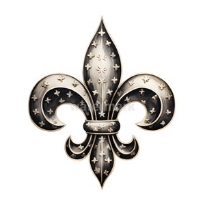 Puede incluir: Un dise&ntilde;o de flor de lis en blanco y negro con un acabado dorado. El dise&ntilde;o est&aacute; detallado con peque&ntilde;as estrellas y un centro elevado.