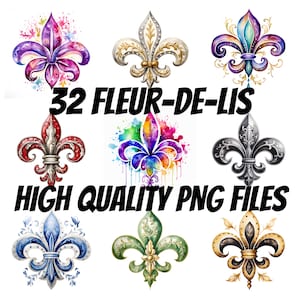 Clipart fleur de lys, clipart aquarelle, motifs fleur de lys, idéal pour les créations en papier et l'impression à la demande, licence commerciale incluse
