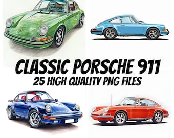 Classic Porsche 911 Clipart, Porsche 911 Images, Porsche Art, For Paper Crafts, Scrapbooking, Card Making, Print, Commercial License Incl
