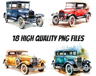 1920s Cars Clipart, Set of 18, Vintage Auto Clipart, Classic Car Art, Art for POD, Paper Crafts, Digital Download, Commercial Use Included