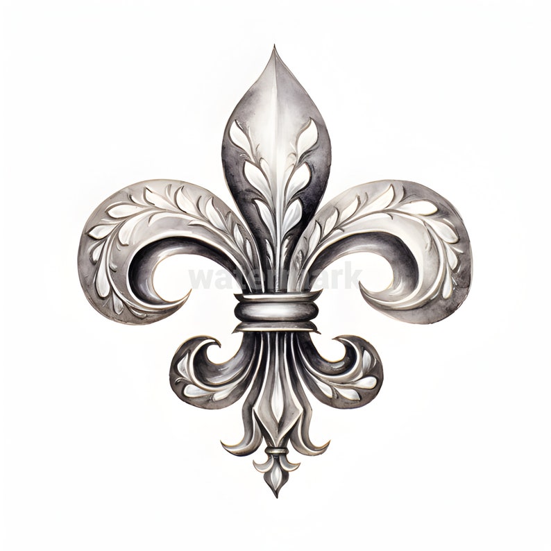 Puede incluir: Una flor de lis plateada con detalles intrincados y un dise&ntilde;o estilizado. La flor de lis es un s&iacute;mbolo tradicional de la realeza y el poder.