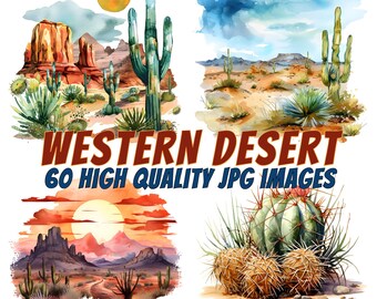 Western Desert Clipart, Watercolor Desert Images, Western U.S., For Paper Crafts, Scrapbooking, Journal, Card Making, Commercial License