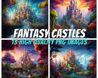 Beautiful Fantasy Castle Images, Printable Castle Image, Fantasy World, Fantasy Game, RPG, Disney, D&D, WoW, Card Making, Commercial License