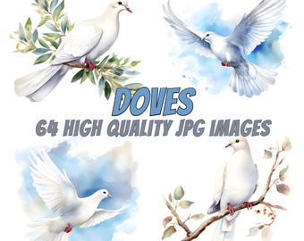 Dove Watercolor Clipart, Beautiful Images of Doves, Bird Clipart, For Paper Crafts, Scrapbooking, Card Making, Printing, Commercial License