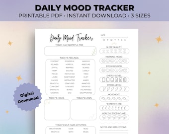 Daily Mood Tracker | Printable Mood Tracker PDF | Mood Journal | Mental Health Tracker | Anxiety Tracker | Letter/A4/A5 PDF