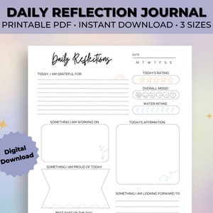Diário de Reflexões Diárias | Diário Diário de Gratidão | Jornal diário para impressão | Auto-reflexão | Carta/A4/A5 PDF