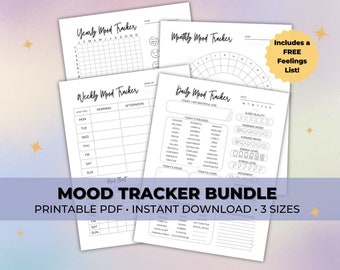 Mood Tracker Printable Bundle | Daily Mood Tracker | Weekly/Monthly/Yearly Mood Tracker | Mood Journal | Daily Tracker | Letter/A4/A5 PDF