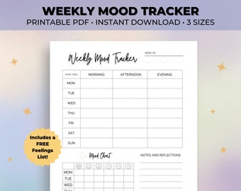 Weekly Mood Tracker | Printable Mood Tracker PDF | Mood Journal | Mental Health Tracker | Anxiety Tracker | Letter/A4/A5 PDF
