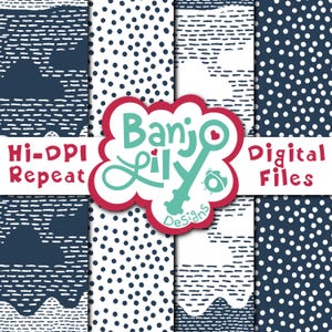 Hilly Dashes & Dots Navy - Hand Drawn Digital Seamless Coordinates