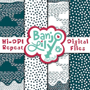 Hilly Dashes & Dots Teal - Hand Drawn Digital Seamless Coordinates
