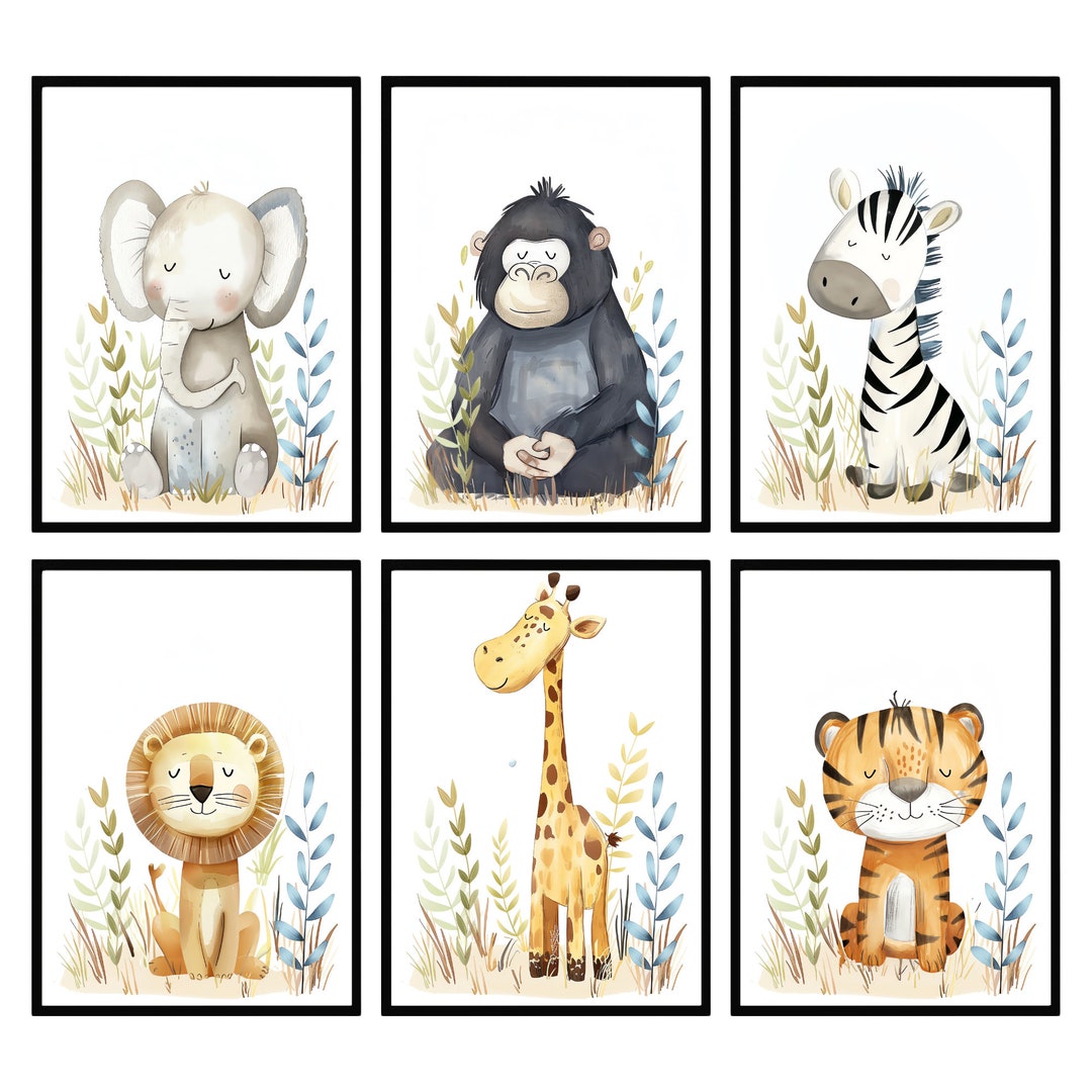 Printable Safari Baby Animal Prints Set of 6 Lion Tiger Zebra Elephant ...