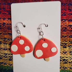 Toadstool Earrings | Spotted Toadstool Accessories | Fun Polymer Clay Jewelry | Mushrooms | Fungi | Red and White