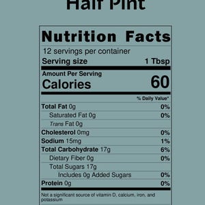 Close- up of the nutrition facts label for 8 oz herbal honey jar.