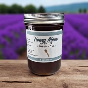 Lavender Infused Honey – Calming Floral Herbal Honey – Raw Honey for Sleep, Tea, and Relaxation – Honey Moon