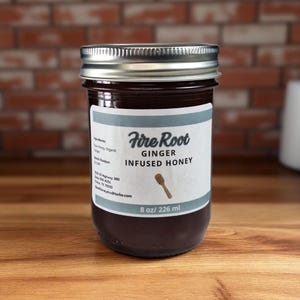 Ginger Infused Honey – Warming Herbal Honey for Digestion, Sore Throats & Tea – Raw Ginger Honey – Fire Root