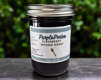 Elderberry Infused Honey – Herbal Wellness, Raw Unfiltered Honey