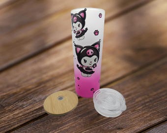 20 oz Froster  Ombre Kur with a bamboo lid and plastic straw