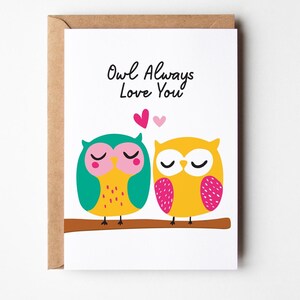 Hibou Always Love Card - Jolie carte de voeux chouette calembour pour partenaire ou ami