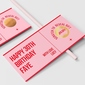 Vale de regalo de cumpleaños personalizado para raspar, regalo para revelar