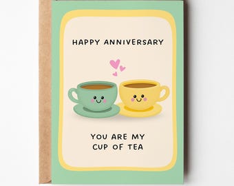 Cartão de Feliz Aniversário, Você é a Minha Xícara de Chá, Cartão Fofo em Formato de Xícara de Chá para Aniversário de Casamento para Parceiro(a), Esposa, Marido ou Casal