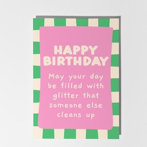 Tarjeta de cumpleaños para mejor amiga, divertida tarjeta de cumpleaños con purpurina, tarjeta de feliz cumpleaños en rosa y verde intenso para ella, mejor amiga, amiga, hermana
