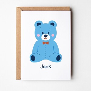 Carte de voeux personnalisée pour nouveau-né avec peluche bleue