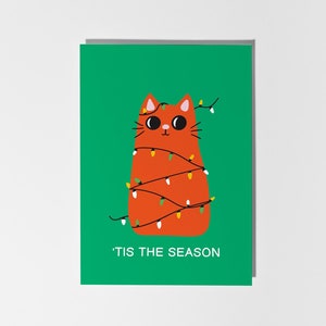 Tis the Season Cat Biglietto di Natale, Gatto festivo avvolto nelle luci
