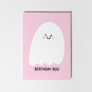 Boo d'anniversaire, carte mignonne fantasmagorique, carte d'anniversaire drôle de jeu de mots de fantôme
