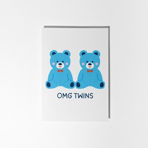 Carte personnalisée pour bébés jumeaux avec ours en peluche bleus, félicitations pour nouveau-nés jumeaux