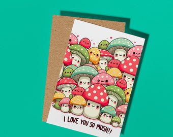 I Love You so Mush, Anniversary Card, Mushroom Card, Character Greeting Card