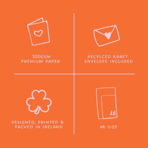 four icons representing different paper sizes and features, including premium paper, recycled paper, a signed and printed paper, and a recycled paper envelope.