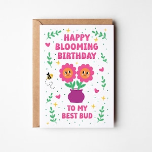 Cartão de aniversário para melhor amiga, cartão de feliz aniversário florido e fofo